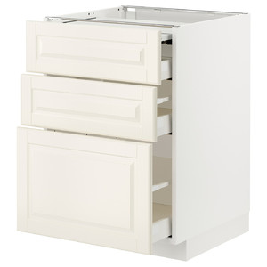 METOD / MAXIMERA Bc w pull-out work surface/3drw, white/Bodbyn off-white, 60x60 cm