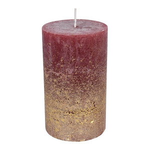 Rustic Candle 12cm, dark red/gold