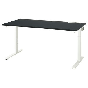 MITTZON Desk, black stained ash veneer/black white, 160x80 cm