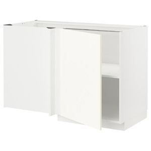 METOD Corner base cabinet with shelf, white/Vallstena white, 128x68 cm