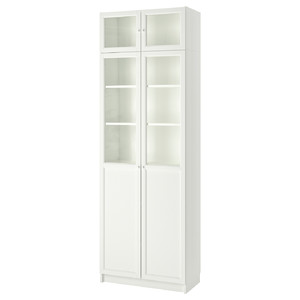BILLY/OXBERG Bookcase with height extension unit/panel/glass doors, white/glass, 80x42x237 cm