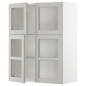 METOD Wall cabinet w shelves/4 glass drs, white/Lerhyttan light grey, 80x100 cm