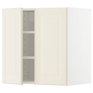 METOD Wall cabinet with shelves/2 doors, white/Bodbyn off-white, 60x60 cm