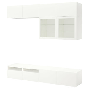 BESTÅ TV storage combination/glass doors, white/Lappviken white clear glass, 240x42x231 cm