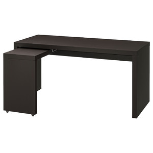 MALM Desk with pull-out panel, black-brown, 151x65 cm
