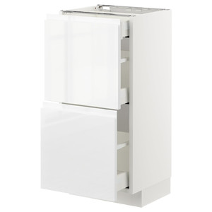 METOD / MAXIMERA Base cab with 2 fronts/3 drawers, white/Voxtorp high-gloss/white, 40x37 cm