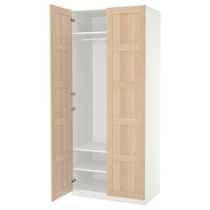 PAX / BERGSBO Wardrobe, white/white stained oak effect, 100x60x236 cm