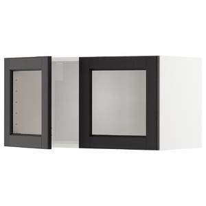 METOD Wall cabinet with 2 glass doors, white/Lerhyttan black stained, 80x40 cm