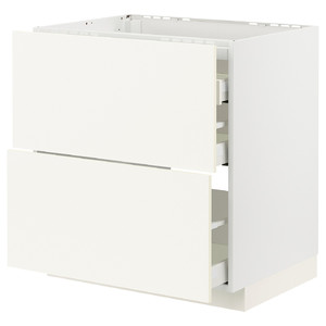 METOD / MAXIMERA Base cab f hob/2 fronts/3 drawers, white/Vallstena white, 80x60 cm