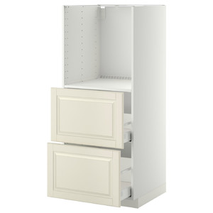 METOD High cabinet w 2 drawers for oven, white Maximera, Bodbyn off-white, 60x60x140 cm