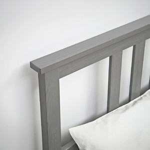 HEMNES Bed frame with 4 storage boxes, grey stained, Luröy, 160x200 cm