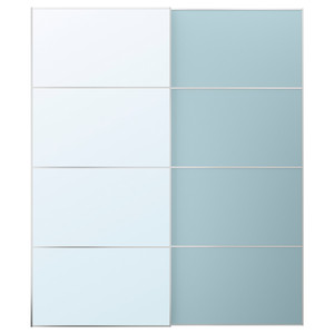 MEHAMN/AULI Pair of sliding doors, aluminium double sided/light blue mirror glass, 200x236 cm