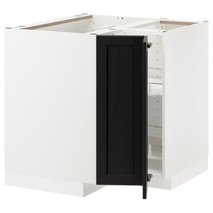METOD Corner base cabinet with carousel, white/Lerhyttan black stained, 88x88 cm