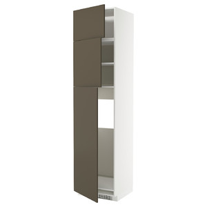 METOD High cab for fridge with 3 doors, white/Havstorp brown-beige, 60x60x240 cm