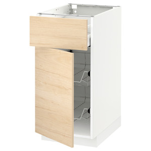 METOD / MAXIMERA Base cab w wire basket/drawer/door, white/Askersund light ash effect, 40x60 cm