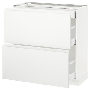 METOD / MAXIMERA Base cab with 2 fronts/3 drawers, white, Voxtorp white matt white, 80x37 cm