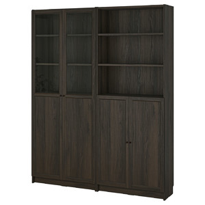 BILLY / OXBERG Bookcase with panel/glass doors, dark brown oak effect/clear glass, 160x30x202 cm