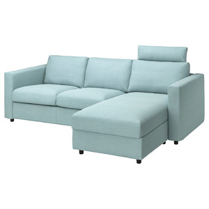VIMLE 3-seat sofa with chaise longue, with headrest Saxemara/light blue