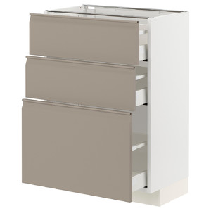 METOD / MAXIMERA Base cabinet with 3 drawers, white/Upplöv matt dark beige, 60x37 cm