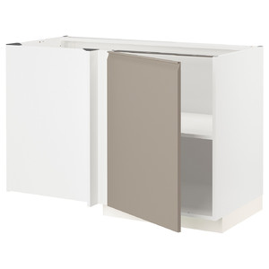 METOD Corner base cabinet with shelf, white/Upplöv matt dark beige, 128x68 cm