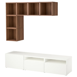 BESTÅ / EKET Cabinet combination for TV, white/walnut effect, 180x42x170 cm