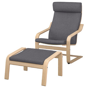 POÄNG Armchair and footstool, white stained oak veneer/Skiftebo dark grey