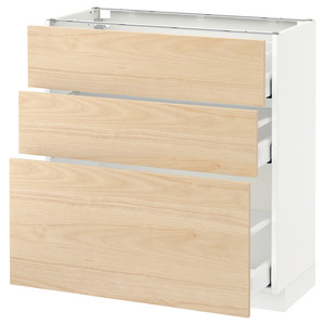 METOD / MAXIMERA Base cabinet with 3 drawers, white/Askersund light ash effect, 80x37 cm