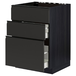 METOD / MAXIMERA Base cab f sink+3 fronts/2 drawers, black/Upplöv matt anthracite, 60x60 cm