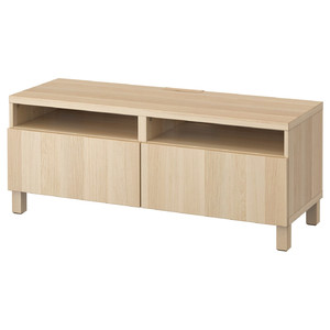 BESTÅ TV bench with drawers, Lappviken white stained oak