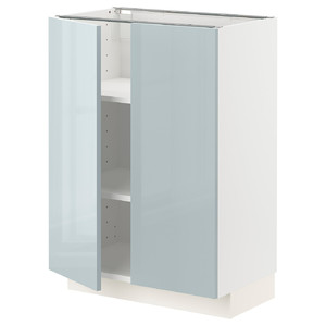METOD Base cabinet with shelves/2 doors, white/Kallarp light grey-blue, 60x37 cm