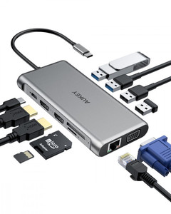 Aukey Hub USB-C 12in1 2xUSB 3.1 2xUSB 2.0 2xHDMI VGA SD microSD USB-C CB-C78