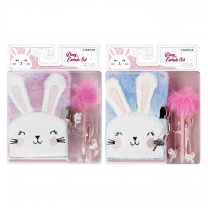 Plush Diary with Padlock, Pen & Headphones - Bunny, assorted colours