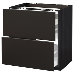METOD / MAXIMERA Base cab f hob/2 fronts/3 drawers, black/Kungsback anthracite, 80x60 cm