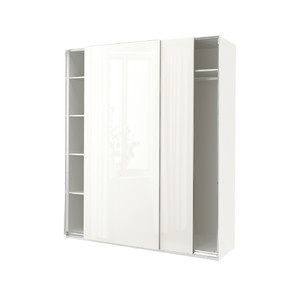 PAX / HASVIK Wardrobe, white/high-gloss/white, 200x66x236 cm