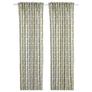 SKOGSSTJÄRNA Curtains, 1 pair, grey-green/white, 145x300 cm