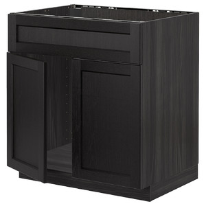 METOD Base cabinet f sink w 2 doors/front, black/Lerhyttan black stained, 80x60 cm