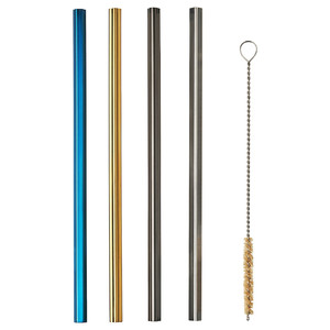 LUFTTÄT Drinking straws/cleanbrush set of 5, mixed shapes mixed colours