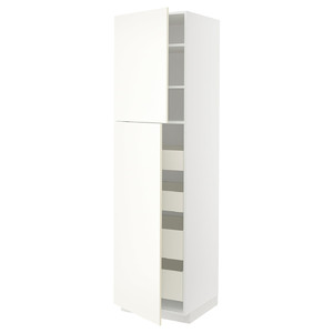 METOD / MAXIMERA Hi cab w 2 doors/4 drawers, white/Vallstena white, 60x60x220 cm