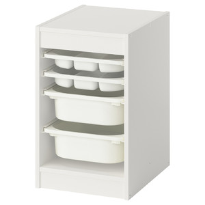 TROFAST Storage combination w boxes/trays, white/white, 34x44x56 cm