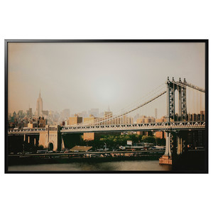 BJÖRKSTA Picture with frame, Manhattan Bridge/black, 118x78 cm