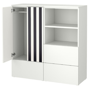 SMÅSTAD / PLATSA Storage combination, white black/white/stripe with 3 drawers, 120x42x123 cm