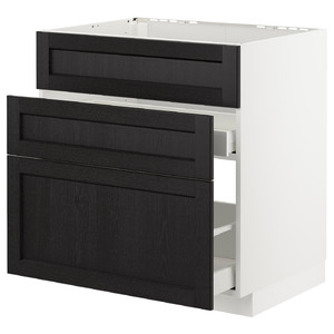 METOD/MAXIMERA Base cab f sink+3 fronts/2 drawers, white/Lerhyttan black stained, 80x61.9x88 cm