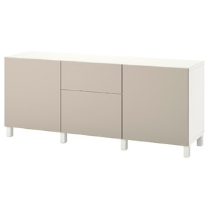 BESTÅ Storage combination with drawers, white Lappviken/Stubbarp, light grey/beige, 180x42x74 cm
