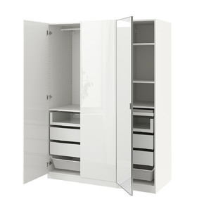 PAX / FARDAL/ÅHEIM Wardrobe combination, white/high-gloss/white mirror glass, 150x60x201 cm