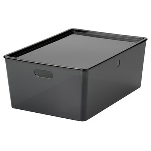 KUGGIS Box with lid, transparent black, 37x54x21 cm