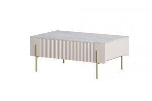 Coffee Table with Drawers Malmi 100 cm, cashmere, crema bianca, gold legs