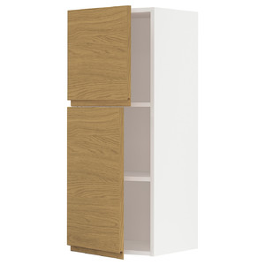 METOD Wall cabinet with shelves/2 doors, white/Voxtorp oak effect, 40x100 cm