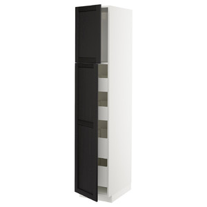 METOD / MAXIMERA Hi cab w 2 doors/4 drawers, white/Lerhyttan black stained, 40x60x200 cm