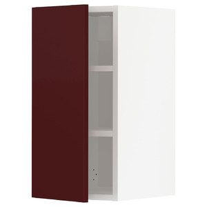 METOD Wall cabinet with shelves, white Kallarp/high-gloss dark red-brown, 30x60 cm