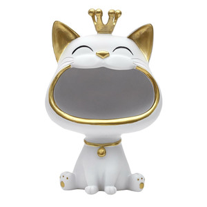 Decorative Figure with Storage Cat, white/gold